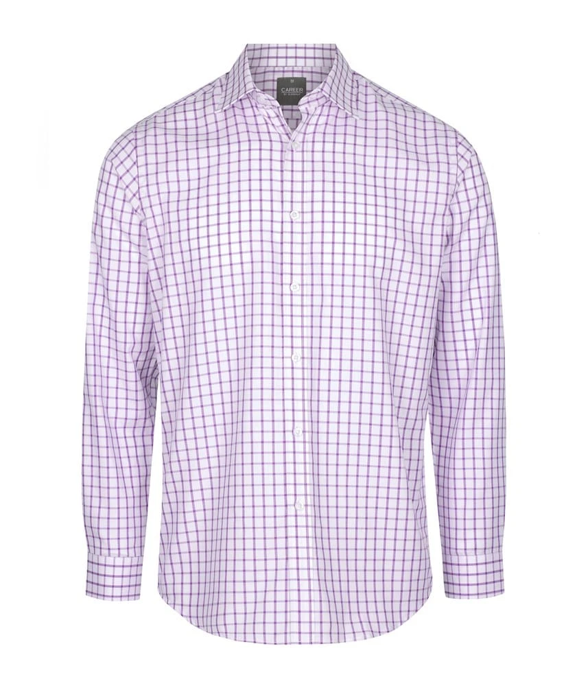 Gloweave Mens Oxford Check Long Sleeve Shirt - Lilac 1 Gloweave Mens Oxford Check Long Sleeve Shirt - Lilac