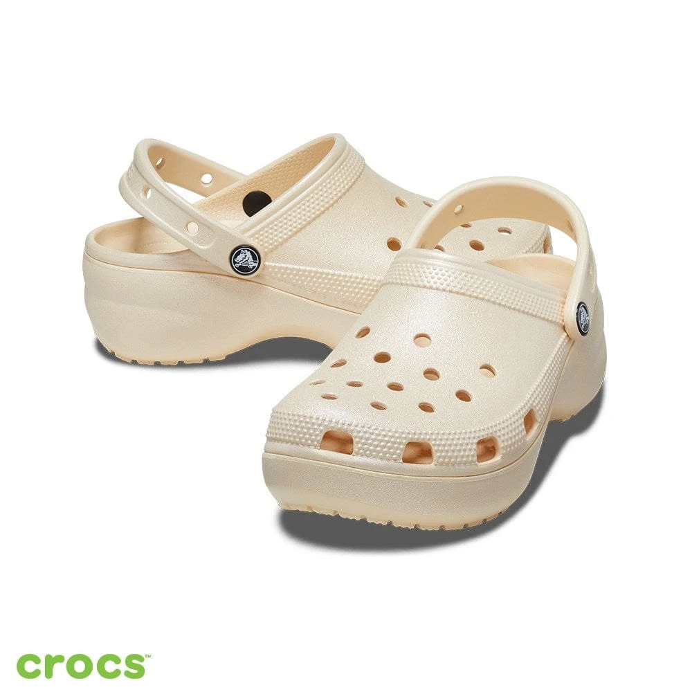 Crocs Classic Platform Shimmer Clog - Vanilla 2 Crocs Classic Platform Shimmer Clog - Vanilla - Image 2