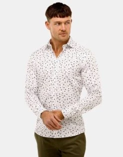 Brooksfield Mens Floral Print Slim Fit Dress Shirt