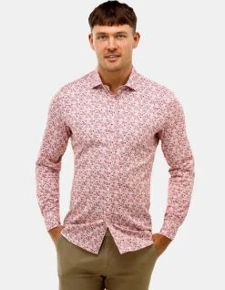 Brooksfield Mens Floral Print Slim Fit Dress Shirt