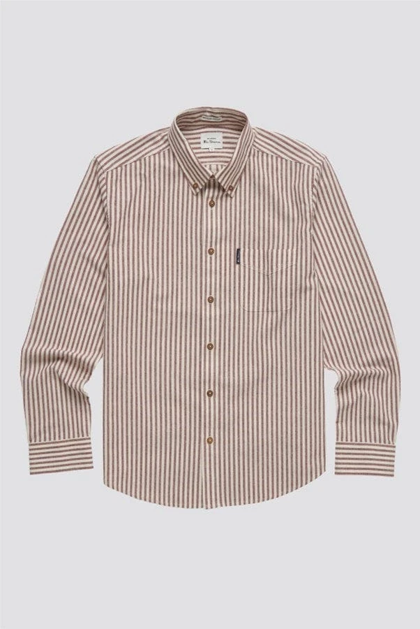 Ben Sherman Recycled Cotton Oxford Striped Shirt - Wine