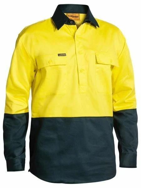 Bisley 2 Tone Closed Front Hi Vis Drill Shirt - Long Sleeve - Image 2