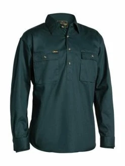 Bisley Closed Front Cotton Drill Shirt - Long Sleeve