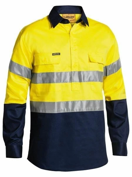 Bisley 2 Tone Closed Front Hi Vis Shirt 3M Tape - Long Sleeve - Image 2
