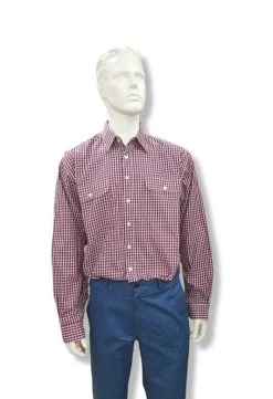 Bisley Mens Long Sleeve Mini Check - Red