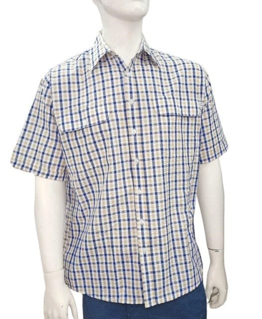 Bisley Mens Seersucker Shirt - Blue Check 1 Bisley Mens Seersucker Shirt - Blue Check