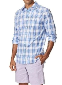 Blazer Mens White Blue Welsby Long Sleeve Check Shirt