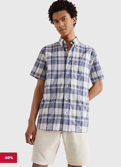 Tommy Hilfiger Mens Check Pure Cotton Short Sleeve Shirt - Image 4