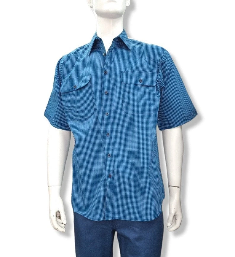 Bisley Mens Blue Mini Check Shirt