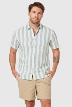 Blazer Mens Leon Short Sleeve Linen Blend Shirt