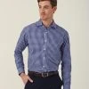 NNT Mens Dobby Check 100% Cotton Long Sleeve Shirt
