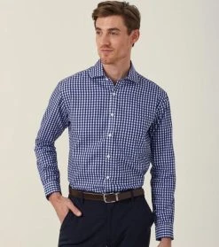 NNT Mens Dobby Check 100% Cotton Long Sleeve Shirt
