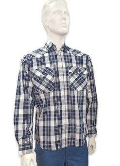 Bisley Mens Long Sleeve Western Navy Check