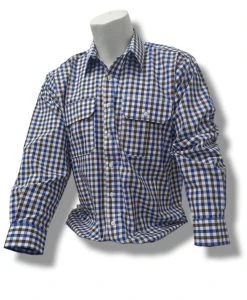 Country Tradition Mens Long Sleeve Shirt - Brown/Navy