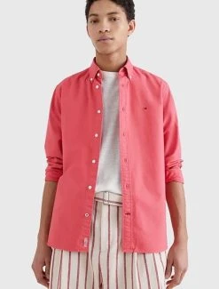 Tommy Hilfiger Mens Prem Linen Shirt Deep Crimson Fruit