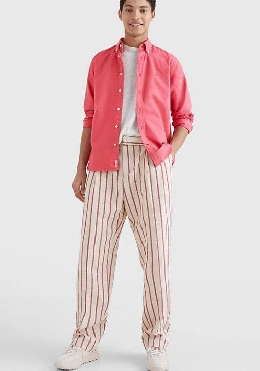 Tommy Hilfiger Mens Prem Linen Shirt Deep Crimson Fruit - Image 2