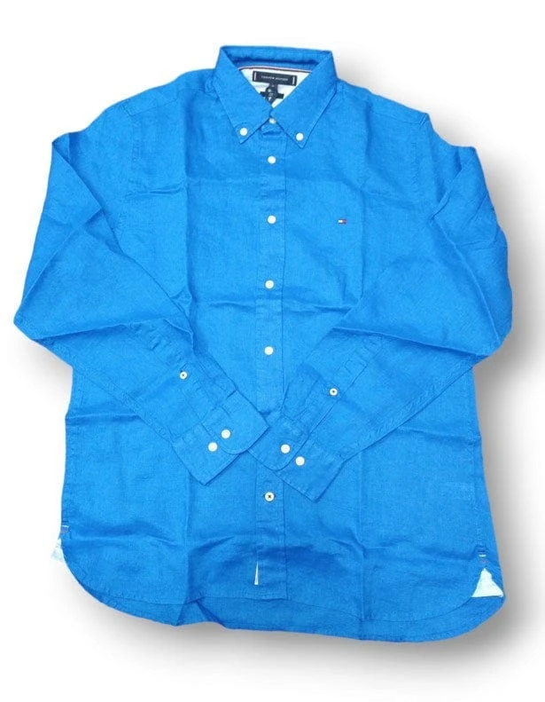 Tommy Hilfiger Mens Prem Linen Shirt Deep Crimson Fruit - Image 4