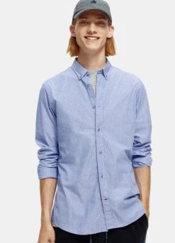 Scotch & Soda Mens Slim Fit Striped Cotton Popli