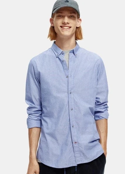 Scotch & Soda Mens Slim Fit Striped Cotton Popli