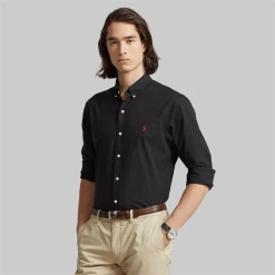 Ralph Lauren Mens Custom Fit Stretch Poplin Shirt - Black