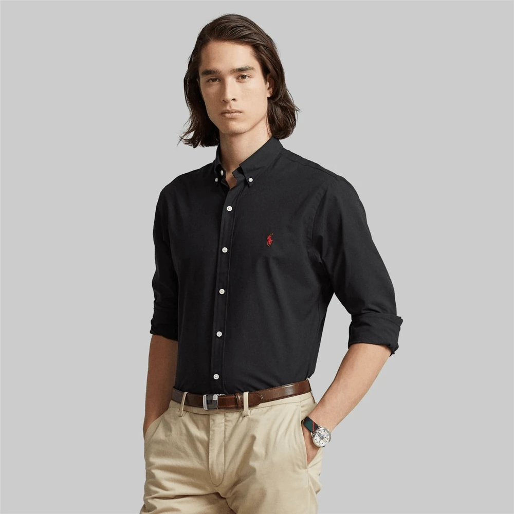 Ralph Lauren Mens Custom Fit Stretch Poplin Shirt - Black 1 Ralph Lauren Mens Custom Fit Stretch Poplin Shirt - Black