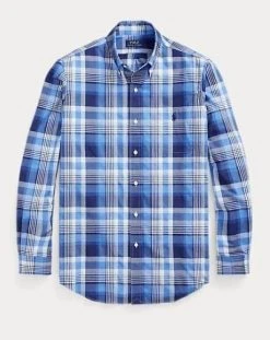 Ralph Lauren Mens Custom Fit Stretch Poplin Shirt - Blue Multi