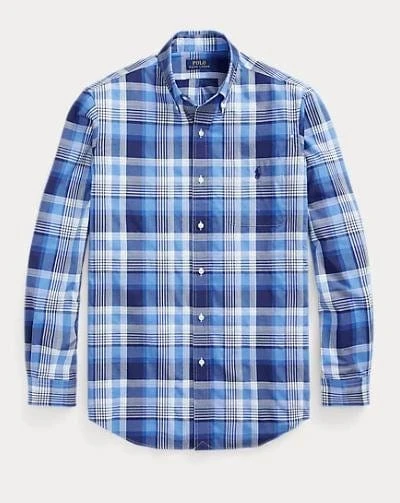 Ralph Lauren Mens Custom Fit Stretch Poplin Shirt - Blue Multi 1 Ralph Lauren Mens Custom Fit Stretch Poplin Shirt - Blue Multi