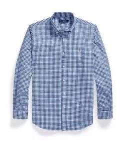 Ralph Lauren Mens Custom Fit Checked Oxford Shirt - Blue/White