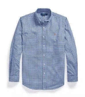 Ralph Lauren Mens Custom Fit Checked Oxford Shirt - Blue/White 1 Ralph Lauren Mens Custom Fit Checked Oxford Shirt - Blue/White