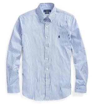 Ralph Lauren Mens Custom Fit Stretch Poplin Shirt - Blue Stripe 1 Ralph Lauren Mens Custom Fit Stretch Poplin Shirt - Blue Stripe