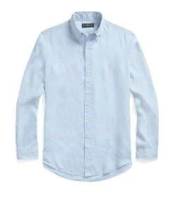Ralph Lauren Mens Custom Fit Linen Shirt - Elite Blue/Pink 1 Ralph Lauren Mens Custom Fit Linen Shirt - Elite Blue/Pink