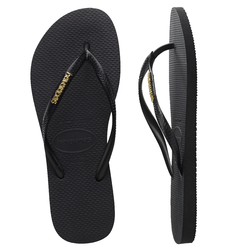 Havaianas Slim Metal Black Gold Logo Thongs - Image 2