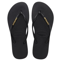 Havaianas Slim Metal Black Gold Logo Thongs