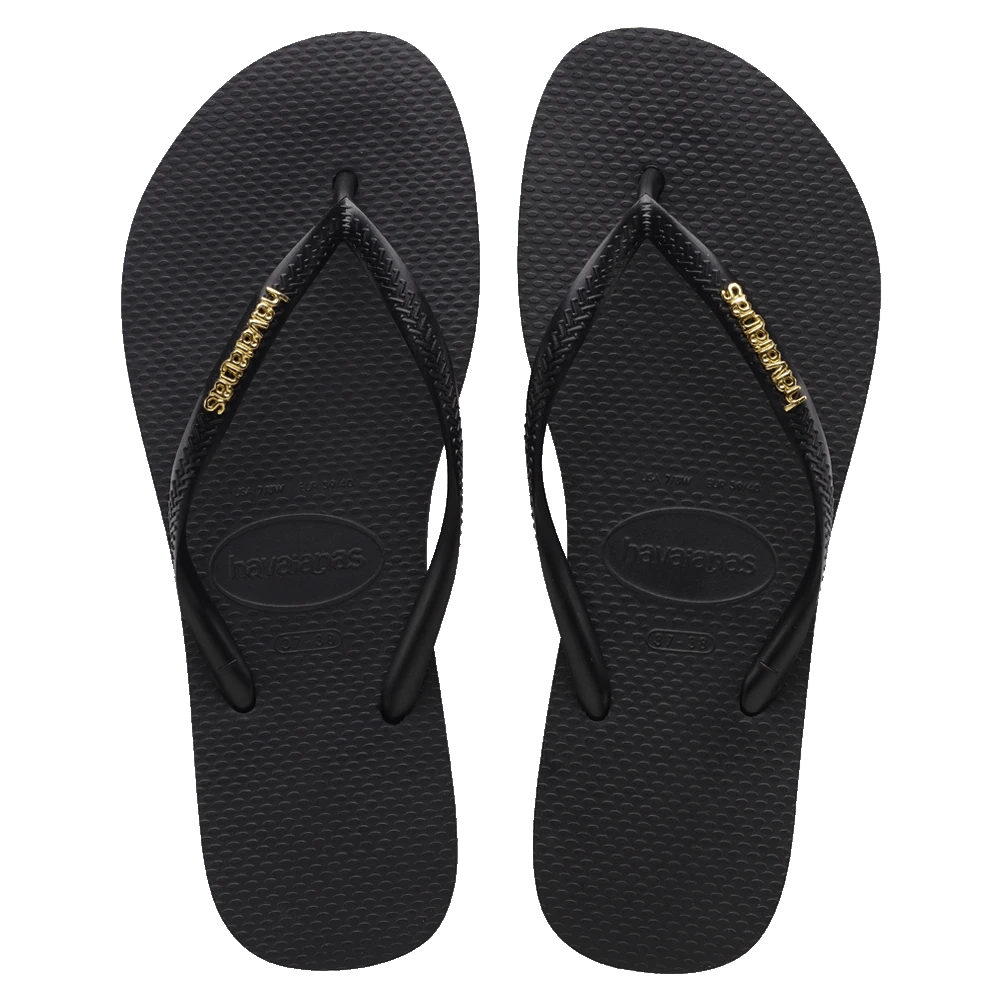 Havaianas Slim Metal Black Gold Logo Thongs