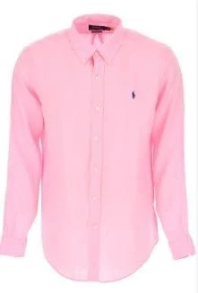Ralph Lauren Mens Custom Fit Linen Shirt - Pink/Navy