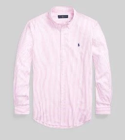 Ralph Lauren Mens Custom Fit Stretch Stripe Poplin Shirt - Pink/White 1 Ralph Lauren Mens Custom Fit Stretch Stripe Poplin Shirt - Pink/White