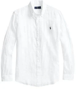 Ralph Lauren Mens Custom Fit Linen Shirt-White
